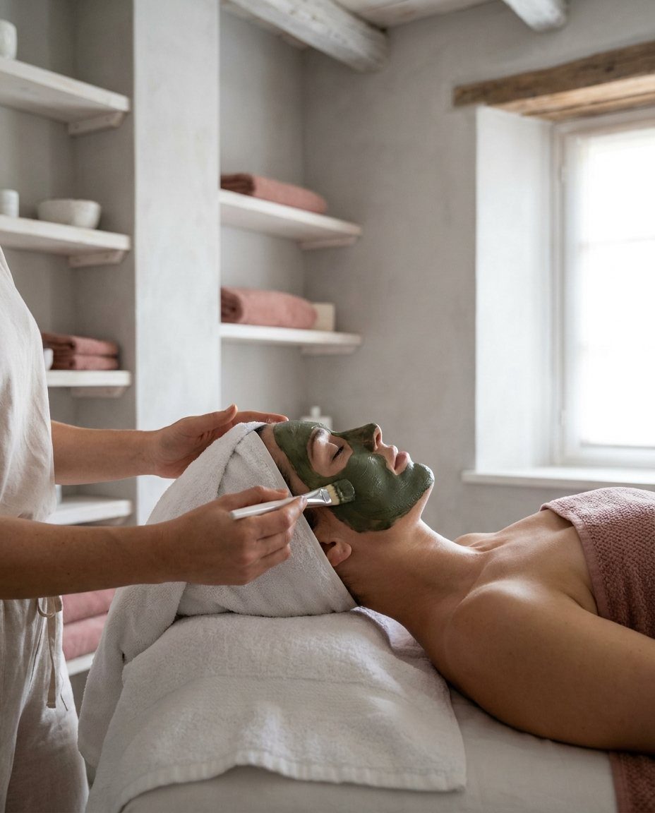 Gezichtsbehandeling met kruidenmasker